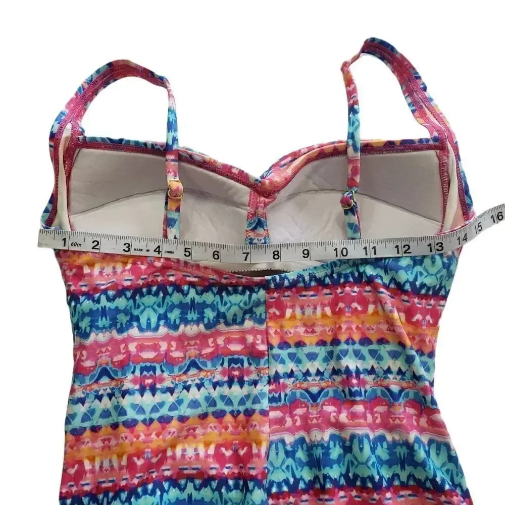 Emerald Bay Multicolored Twist-Front Side Ruched One Piece Swimsuit Size 12